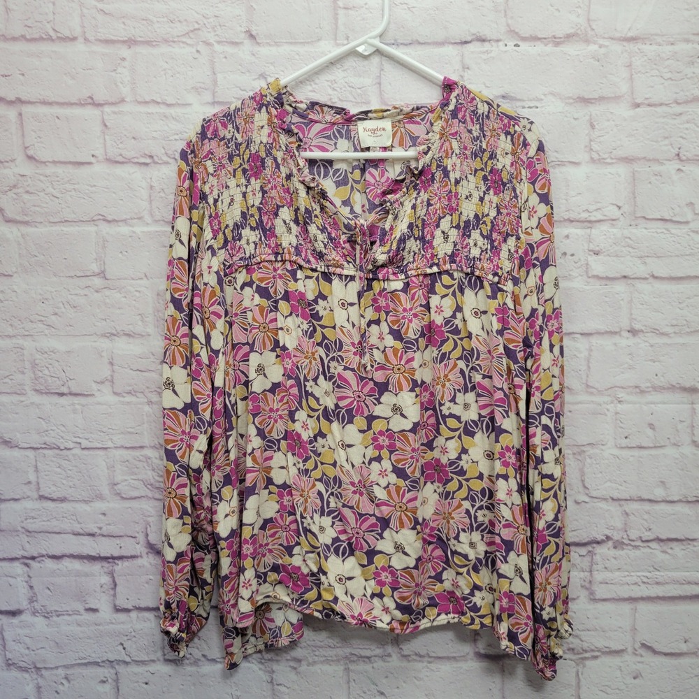 Hayden LA Smocked Floral Blouse Sz 2XL Lightweight Cottagecore Boho Maximalist
